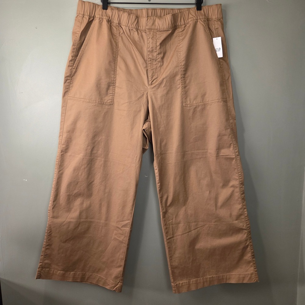 NEW Gap Women's High Rise Easy Wide Leg Cropped Khaki Pants Tan Size XXL
